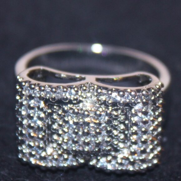 Huge 925 Sterling Loaded w White Topaz "Bow" Statement Cocktail Ring - Picture 1 of 8
